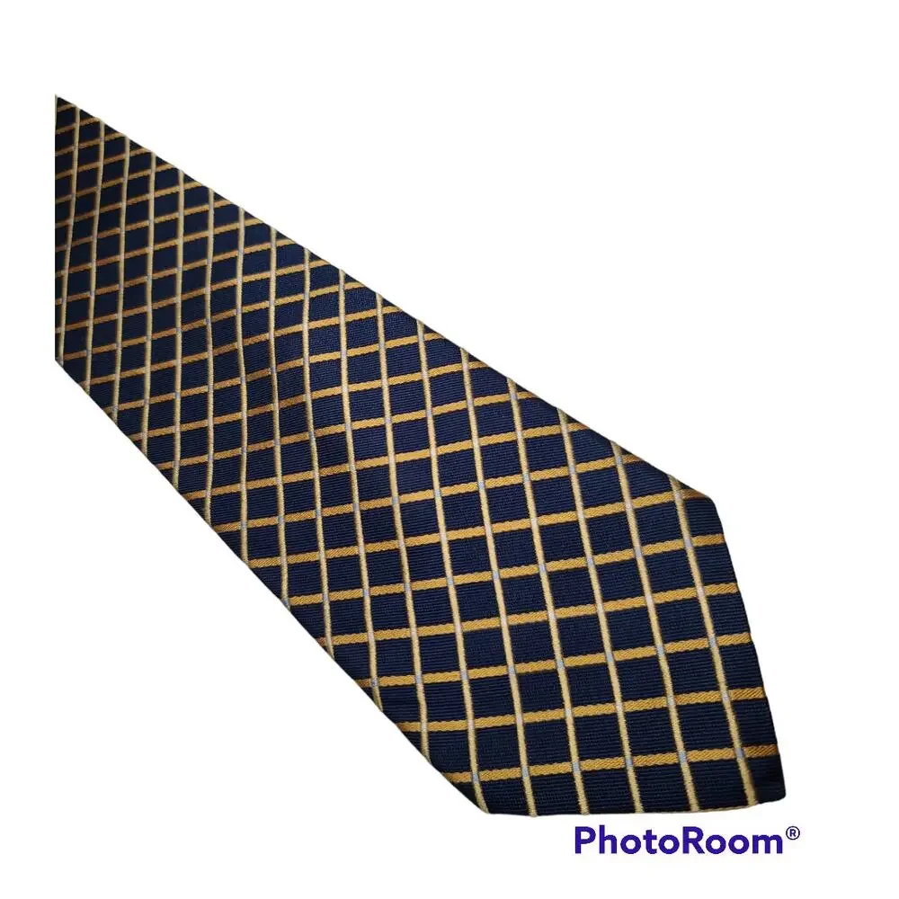 Nautica blue yellow lattice silk tie - 57.5